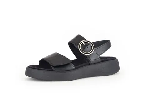 Gabor Damen Plateausandalen, Frauen Sandalen,Wechselfußbett,Moderate Mehrweite (G),Dicke Sohle,bequem,schwarz(goldmatt/s),37.5 EU / 4.5 UK
