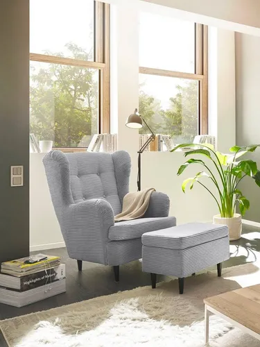 ED EXCITING DESIGN Ohrensessel Oskar - Ohrensessel mit hochwertiger Wellenunterfederung für optimalen Sitzkomfort und Massivholzfüßen für eine stilvolle Optik — ideal für dein gemütliches Zuhause.