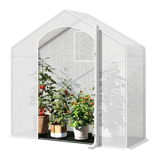 WOLTU Foliengewächshaus Winterfest mit Schwarzer PE-Gewebeboden, gewächshaus Folie für Aufzucht Tomaten, Tomatenhaus mit Tür Fenstern, aus Stahlrohr PE, 200x80x200cm, Weiß