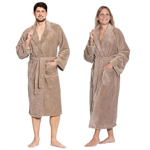 ZOLLNER Bademantel - Flauschig und Saugstark - Unisex - Größe M - Braun - Bademäntel für Damen, pflegeleicht und bis 60°C waschbar, aus hochwertigem Polyester und Baumwoll-Mischgewebe für ein flauschiges Wohlgefühl.