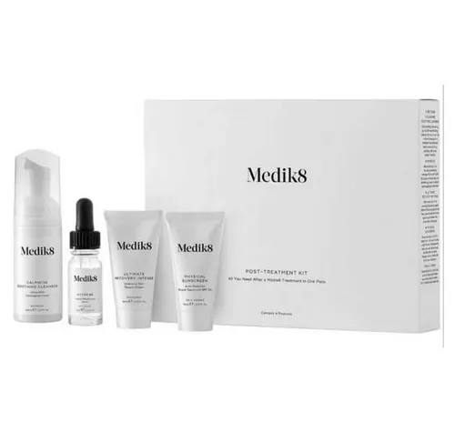 Medik8 Post-Treatment Kit Geschenkset - Hautpflegeset mit beruhigendem Gesichtsschaum, hydratisierendem Serum und Schutzcreme SPF 50. Ideal für intensive Hydratisierung und perfekte Pflege nach Behandlungen.