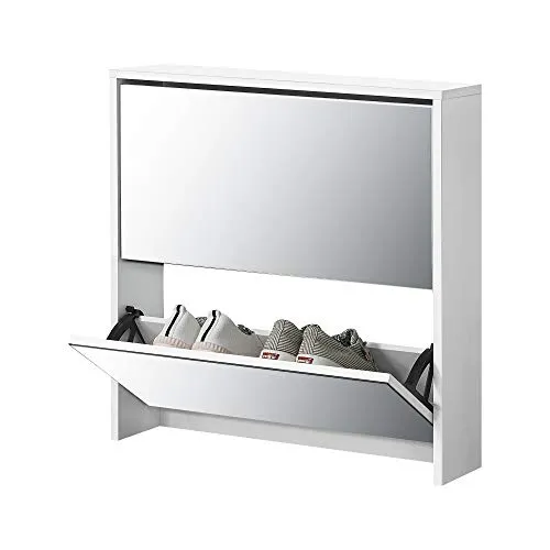 en.casa Schuhkipper »Lund« mit verspiegelten Klappen - Schuhschrank in Weiß, 2 verspiegelte Klappen und platzsparende Maße (63x67x17 cm) - ideal für Flure und Eingangsbereiche.