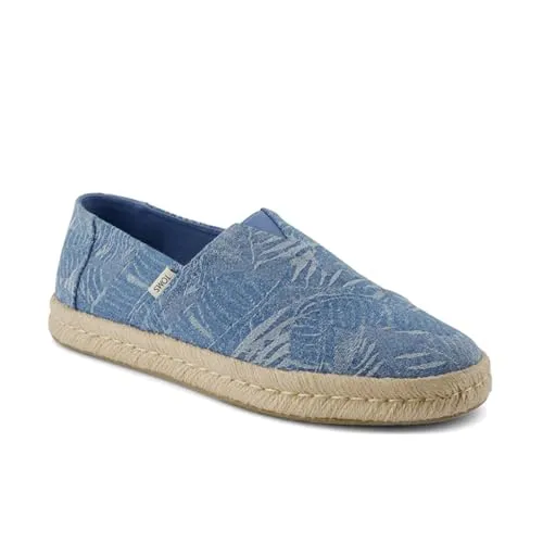 Toms Herren Alpargata Rope 2.0 Fahrer-Slipper, Blau, 44 EU - Herrenschuhe mit bedrucktem Denim-Obermaterial und herausnehmbaren CloudBound-Schaumstoff-Einlegesohlen für ganztägigen Komfort und Unterstützung.