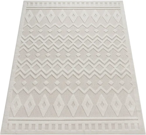 Paco Home Teppich Livorno 671, rechteckig, Scandi Design - Flachgewebe-Teppich mit Hoch-Tief Effekt, ideal für In- und Outdoor, strapazierfähig und pflegeleicht – perfekt für Balkon, Wohnzimmer oder Flur.