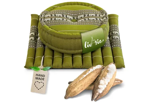 livasia Meditationskissen Yogakissen Set L - Zafu Ø 38x15cm / Matte 50x50x4,5cm, Kapok, vegan, handgefertigt