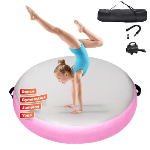 KIKILIVE Matte Airspot, rundes Luftkissen 20 cm hoch, Durchmesser 100/140 cm, mit 600W Pumpe und Reparatur-Set, für Yoga/Cheerleading/Fitness/Training