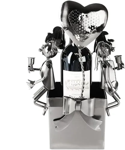 BRUBAKER Weinflaschenhalter Herzballons - Romantischer Flaschenständer für Paare - Flaschenkörbe & -ständer mit romantischem Design, perfekt als Geschenk für Liebespaare – fasst Standard-Weinflaschen und schafft eine liebevolle Atmosphäre.