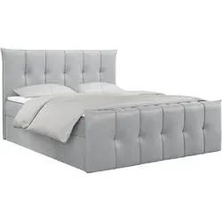 MKS Boxbett, Hellgrau, Textil, 2-Sitzer, H3, Rechteckig, 180x200 cm, Schlafzimmer, Betten, Boxspringbetten