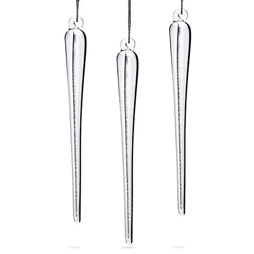 Sikora BS163 Eiszapfen Christbaumschmuck aus Glas 3er Set Weihanchtsbaum Anhänger Ornament - H: 13,5cm