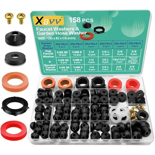 XBVV 158 Pcs Wasserhahn Gummi Unterlegscheiben und Gartenschlauch Dichtung Sortiment Kit für verschiedene Outdoor-Hähne Stem Worn und Garten Dusche Schlauch Dichtung Reparatur