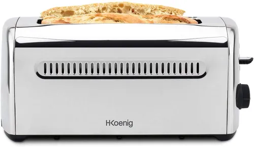H.Koenig TOS32 4 Scheiben Doppel-Langschlitz-Toaster - Toaster mit 7 Bräunungsstufen und Auftaufunktion, ideal für jeden Frühstückstisch, elegant in Edelstahl und leistungsstark mit 1500W.