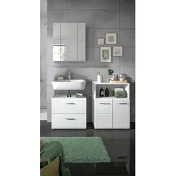 Badmöbel Set 3-teilig Ice in weiß Hochglanz - Badezimmer Badkombination mit elegantem Design, bietet viel Stauraum und pflegeleichte Oberflächen für einen modernen Look.