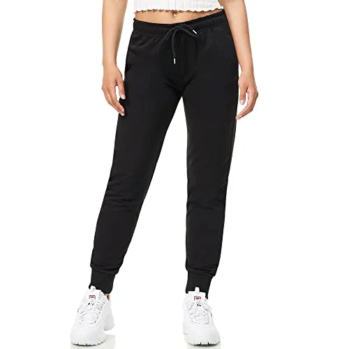 ROSS CAMP Jogginghose Damen - Sporthose Frauen Baumwolle, Trainingshose Fitness High Waist, Sweatpants Slim Fit Freizeithose Lang, Jogging Hose Laufhosen Modern Schwarz/XS