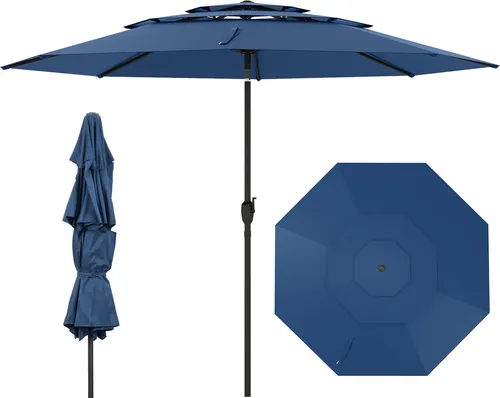 COSTWAY Sonnenschirm 300cm mit Kurbel, windfest und kippbar, UV-Schutz in Marineblau - Genießen Sie schattige Sommertage mit diesem 300 cm großen Sonnenschirm. Das belüftete Design sorgt für Stabilität, während der praktische Neigungsmechanismus optimalen Schatten bietet. Ideal für Garten und Terrasse!