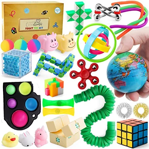Fidget Toys Set 27 Stück - Anti Stress Spielzeug für Kinder und Erwachsene - Squeeze Toys – Reduzieren Sie Stress und fördern Sie die Konzentration mit 27 verschiedenen Fidget Toys in einer praktischen Geschenkbox.