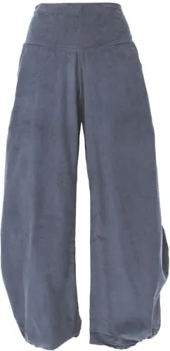 Guru-Shop Relaxhose Weite Boho Cord Pluderhose, Ethno Style in Blau/Grau - Luftige Feincord Boho Hose für entspannte Tage. Aus 100% Baumwolle, sorgt sie für hohen Tragekomfort und einen lässigen Look. Ideal für alternative Bekleidung.
