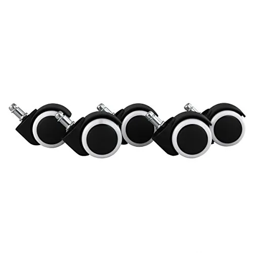 AMSTYLE 5er Set gebremste Rollen für Bürostuhl Schwarz/Weiß 11mm/Durchmesser 50mm Hartbodenrollen Drehstuhlrollen
