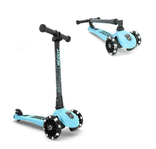 Scoot and Ride Dreiradscooter Highwaykick 3 LED Blueberry - Roller/Kickboards für Kinder ab 3 Jahren, verstellbarer Lenker bis 82 cm, sicher und stabil mit 3 Rädern, ideal für spielerisches Fahren im Freien.