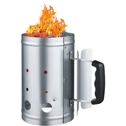 VEVOR Holzkohle-Anzündkamin, 1,8 kg Kohlekamin mit großem Fassungsvermögen, Grillanzünder aus Stahl für Holzkohlegrills und Barbecues, Kohleanzünder für unterwegs und Grillwerkzeug, silber