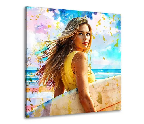 Artedinoi Leinwandbild Surferin am Strand Leinwandbild Wandbild Kunstdruck XL Wanddeko