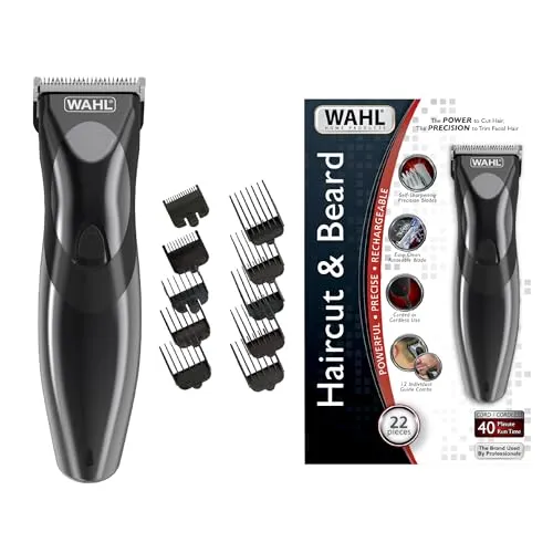 Wahl Haar- und Bartschneider 9639-816 - Bartschneider mit 12 Aufsätzen und abwaschbaren Klingen, ideal für präzise Haarschnitte und Bartpflege. Genießen Sie 40 Minuten kabellose Nutzung für maximale Flexibilität.