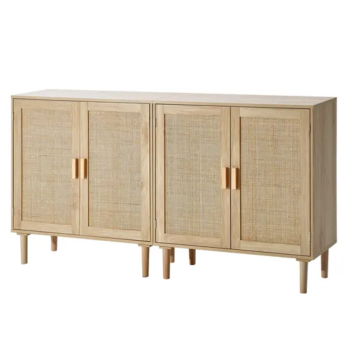 VEVOR Rattanschrank - 2 STK. Aufbewahrungsschrank mit 4 magnetischen Türen - Buffetschrank mit verstellbaren Regalen, ideal für Flur, Wohnzimmer oder Küche. Hochwertiges Rattan sorgt für einen einzigartigen Retro-Chic-Look und bietet gleichzeitig praktischen Stauraum.