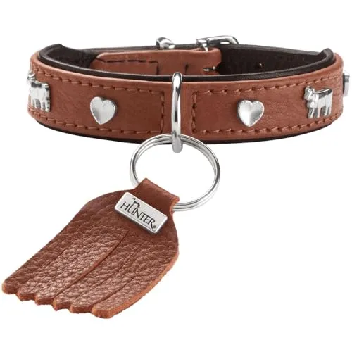Hunter München Mini Hunde-Halsband - cognac/schwarz - Tierhalsbänder aus hochwertigem Rindsleder, ökologisch und schadstofffrei, für optimalen Tragekomfort und Stil für kleine Hunde und Welpen.
