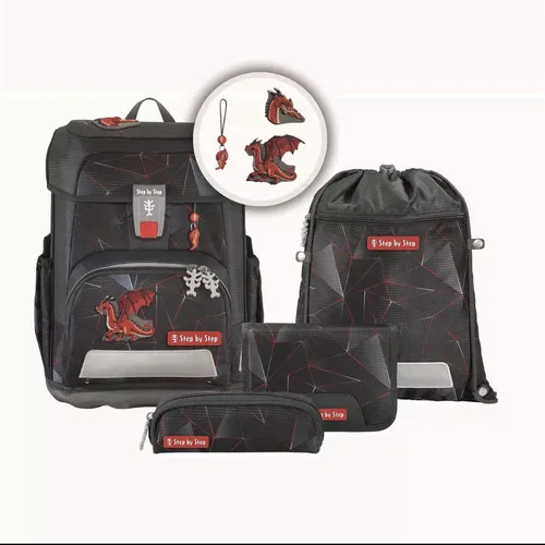 Step by Step Schulranzen-Set Cloud Dragon Drako - 5-teiliges Set mit ergonomischem, höhenverstellbarem Tornister, leicht und sicher durch reflektierende Elemente