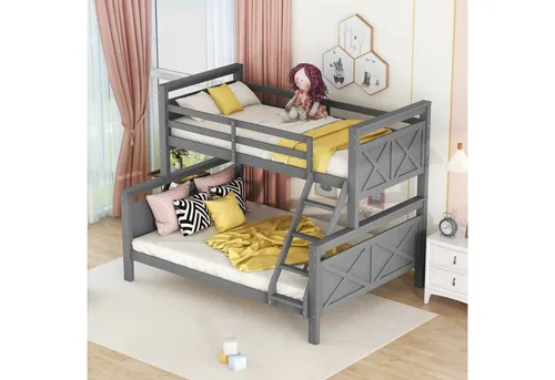 Flieks Etagenbett, Kinderbett mit Leiter und Lattenrost 90x200cm+140x200cm Kiefer