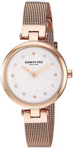 Kenneth Cole Quarzuhr KC50511003 - Elegante Armbanduhr mit roségoldfarbenem Edelstahlgehäuse und funkelndem Zifferblatt. Wasserdicht bis 30 m, ideal für stilbewusste Frauen.
