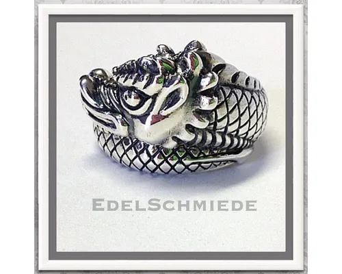 Edelschmiede925 Silberring Silberring 925 als Drachenkopf Größe 56 geschwärzt