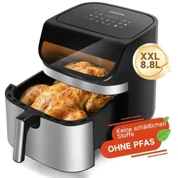 Aigostar Heißluftfritteuse XXL 8,8L, Dual Blaze, Airfryer 55% energiesparend mit 13 Programme 2200 W Dual-Heating-System, LED-Display, Sichtfenster - Schwarz