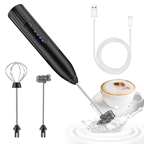 Elektrischer Milchaufschäumer USB wiederaufladbar - Batteriebetriebene Milchaufschäumer mit 3 einstellbaren Geschwindigkeiten und hochwertigem Edelstahl, ideal für cremigen Milchschaum für Kaffee, Latte und Cappuccino.