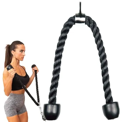 MuscleForge Trizepsseil Lang 120 cm – Extra Lang Kabelzug Seil für Trizeps & Bizeps – Trizeps-Tau mit Karabiner – Kabelzuggriff für Seilzug, Latzug, Fitnessstudio & Home Gym, bis 200 kg belastbar