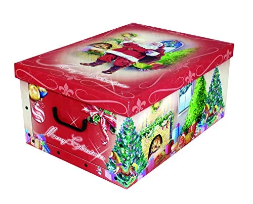 Produktbild Kreher XXL Dekokarton, Aufbewahrungsbox mit Deckel und Griffen. 45 Liter Volumen. Verschiedene Motive (Weihnachtsmann)