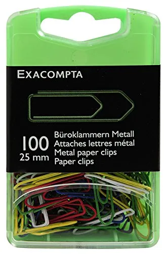 Exacompta 14744E 100er Pack Büroklammern bunt farbig sortiert 25mm in praktischer Aufbewahrungsbox