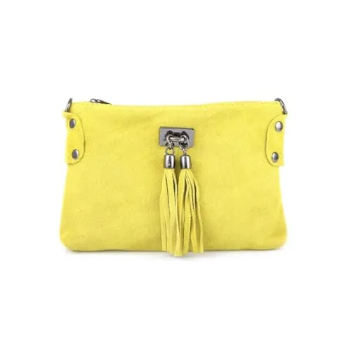 Made in Italy Damen Wildleder Clutch Tasche mit Fransen - Elegante Schultertasche aus 100% italienischem Wildleder. Mit verstellbarem, abnehmbarem Schultergurt und stilvollen Fransen bietet sie den perfekten Glamour für jedes Outfit. Ideal für Ausgehen, Reisen oder den Alltag.
