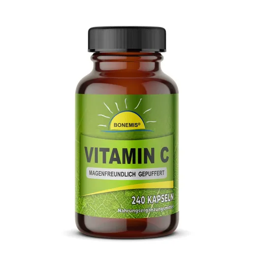 Vitamin C (gepuffert, säurefrei), 240 Kapseln à 650 mg ohne Zusätze, Bonemis®