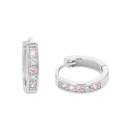 Amor Creolen 925 Sterling Silber für Mädchen - Hochwertige Ohrringe aus 925 Sterling Silber, besetzt mit 8 funkelnden Zirkonia-Steinen. Ideal für besondere Anlässe, geliefert in einer eleganten Schmuck Geschenk Box.