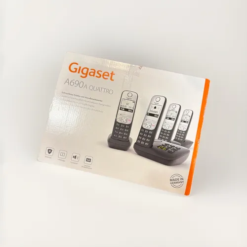 Gigaset A690A Quattro schwarz - Analog Festnetztelefon mit 20 Minuten Anrufbeantworter, lange Stand-by-Zeit bis zu 180 Stunden