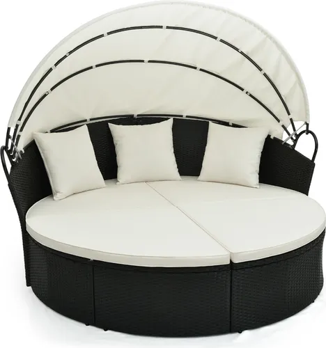 Produktbild COSTWAY Sonnenliege Rattan mit Baldachin