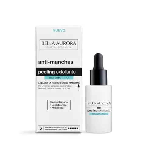 Bella Aurora Peeling 10% AHA + PHA | Fleckenfreies Gesichtsserum für strahlende, ebenmäßige und glatte Haut | Mit Mandelsäure, Gluconolacton, Laktobionik und Bisabolol | 30 ml