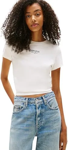 Tommy Jeans Damen Tjw Slim Essential Logo2 Tee EXT Dw0dw20913 S/S T-Shirt, White (Ecru), L EU