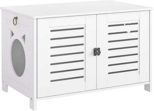 Hoobro Katzentoilette Schrank mit Doppeltüren, Katzenhaus & Katzenmöbel, 60×45×50 cm, Weiß