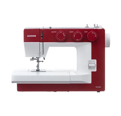 JANOME 1522BL Nähmaschine (Rot) - Einstufige Knopflochfunktion, große Rückwärtsnähtaste und integrierter Nadeleinfädler für einfaches Nähen und kreative Projekte.