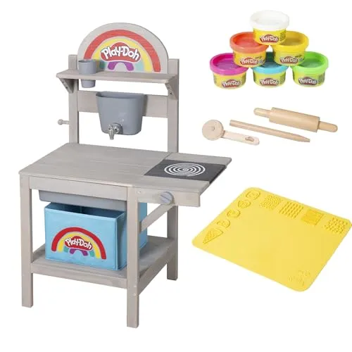 roba® Outdoor-Spielküche - roba x Play-Doh Spielküche aus FSC-zertifiziertem Holz - Spielmöbel für drinnen & draußen, inklusive 6x Play-Doh Knete und umfangreichem Zubehör für kreatives Spielen ab 3 Jahren.