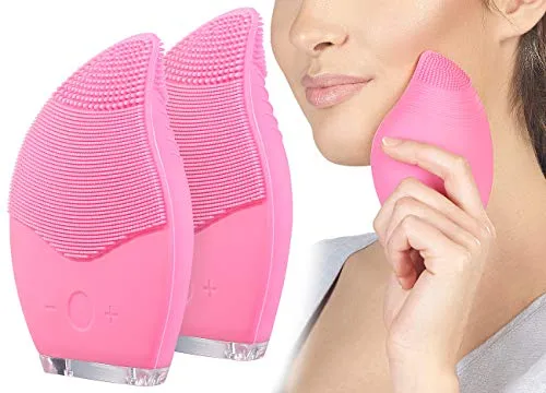 Sichler Beauty Gesichts-Bürste: 2er Pack Elektrische 3-Zonen-Gesichtsreinigungs-Bürste aus Silikon, (Gesichtsmassagebürsten, Massagebürsten elektrisch, Geschenk Damen)