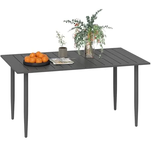 Outsunny Gartentisch 150x90cm - Wetterfest und Stabil - Rechteckiger Gartentisch für Garten und Balkon, mit Schirmloch für Sonnenschutz und attraktivem Lamellendesign für optimale Luftzirkulation. Platz für bis zu sechs Personen.