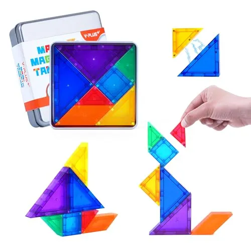 YPLUS Tangram Magnetisch – Neugierig machendes und unterhaltsames Reisespiel für Kinder ab 4, IQ Spiele, Flugzeug-Gadgets, perfektes Mitgebsel, sicher und leicht tragbar