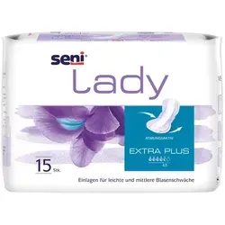 Seni Lady Extra Plus - Inkontinenzeinlagen für Frauen, mit anatomischer Passform und seitlichem Auslaufschutz für höchste Sicherheit und Diskretion im Alltag. Ideal bei leichter bis mittlerer Harninkontinenz.